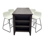 5 PC Counter Height Dining Table w/ Shelves, Modern 26" Faux Leather Barstools, White/Black