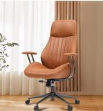 Mid-Century Modern Desk Chair Leather Computer Office Chairs, High Back Chair w/ Padded Armrest