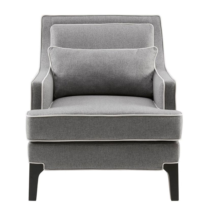 Plush Armchair with Ivory Welting, Solid Birch Legs, and Removable Cushion – Comfortable Upholstered Seat with Back Support Pillow – 29.25"W x 34"D x 33"H, Max Weight Capacity 300 lbs (Grey)