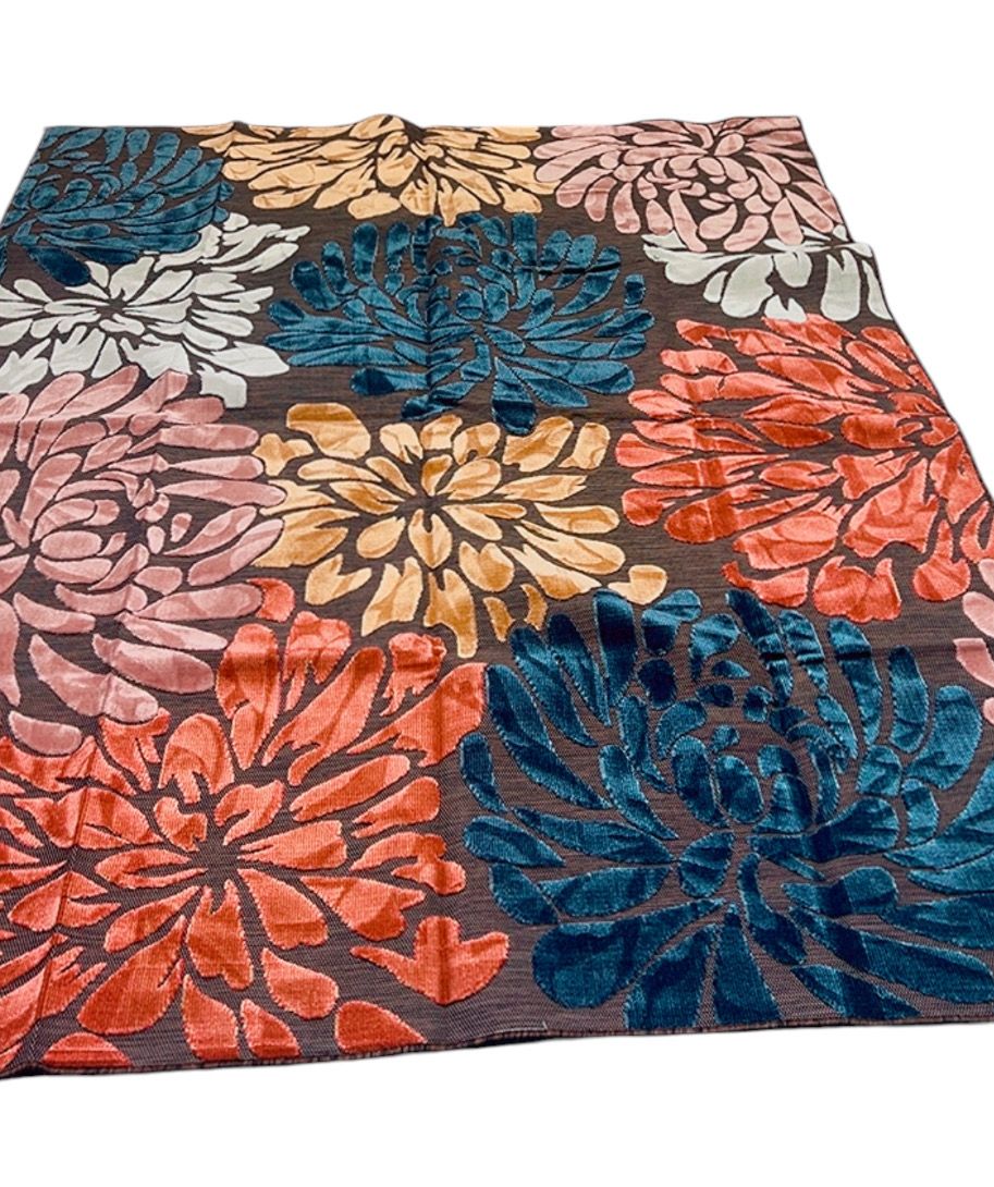 Jardin Collection Area Rug - 8' x 10', Floral Prints and Leaves, Coral, Navy Blue, Peach, Gray, Ideal for High Traffic Areas in Living Room, Bedroom