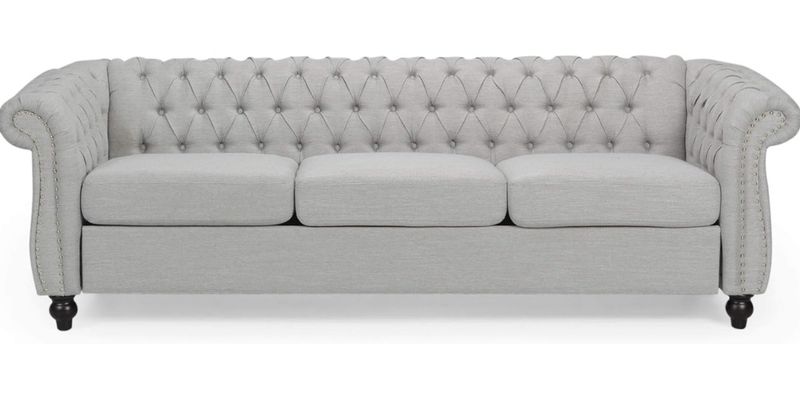 84.75 in. Cloud Grey Solid Fabric 3-Seater Chesterfield Sofa