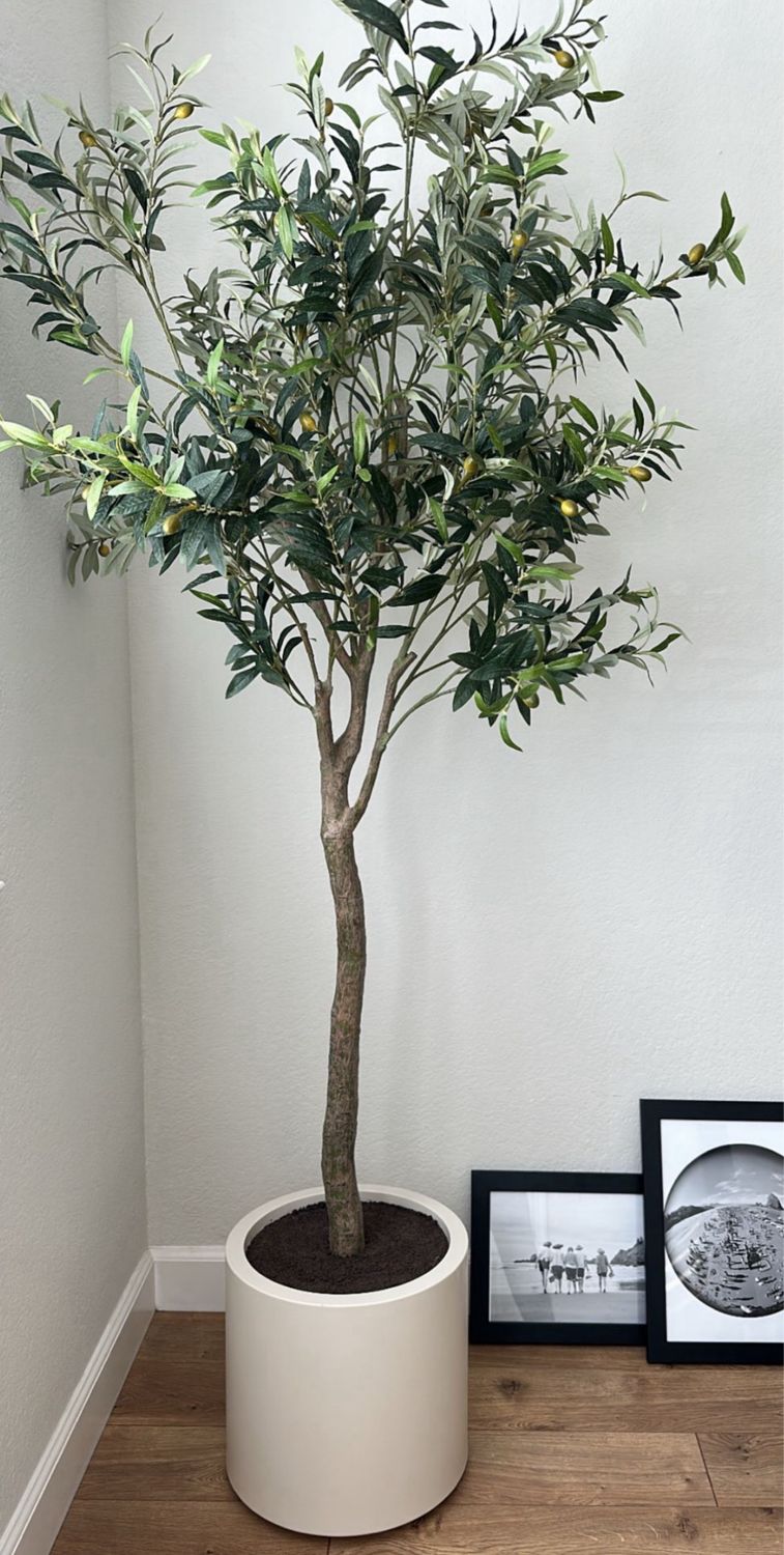 Artificial Olive Tree 76” X 30” With Vase For Home Decor , Indoor Use Or Outdoor Cover Patio