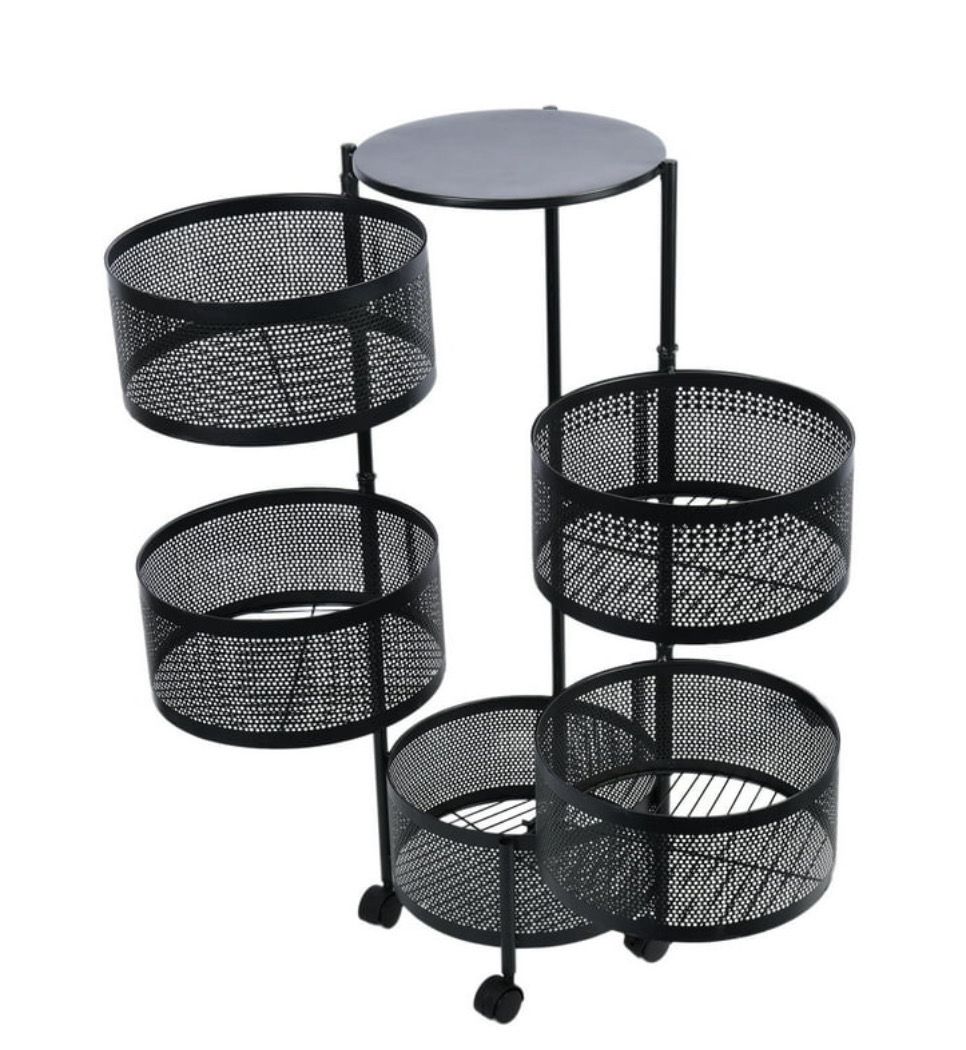 5 Tier Kitchen Storage Cart Circular Rotating Basket Large Storage Rack Fruit Vegetable Metal Wire Shelf Stackable Baskets Stackable Storage Baskets With Top Lid