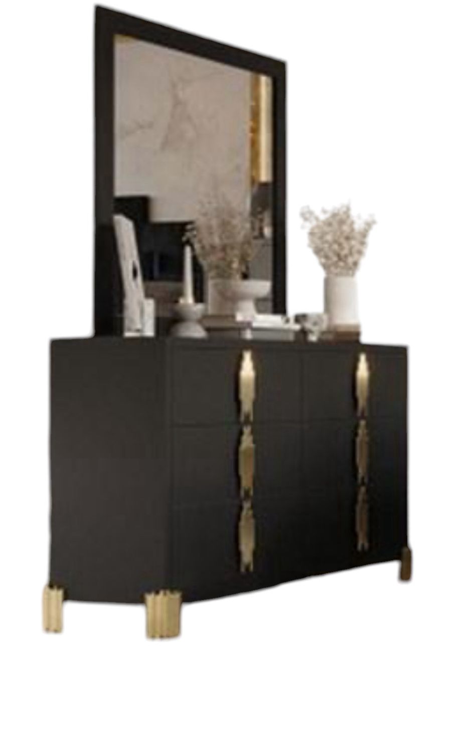 6 Drawers Dresser Empire With Mirror & Gold Accent Handles