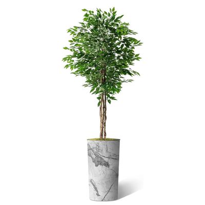 Artificial Tree in Gray Marble Effect Planter, Fake Ficus Silk Tree for Indoor and Outdoor Home Decoration - 75" Overall Tall (Plant Pot Plus Tree)