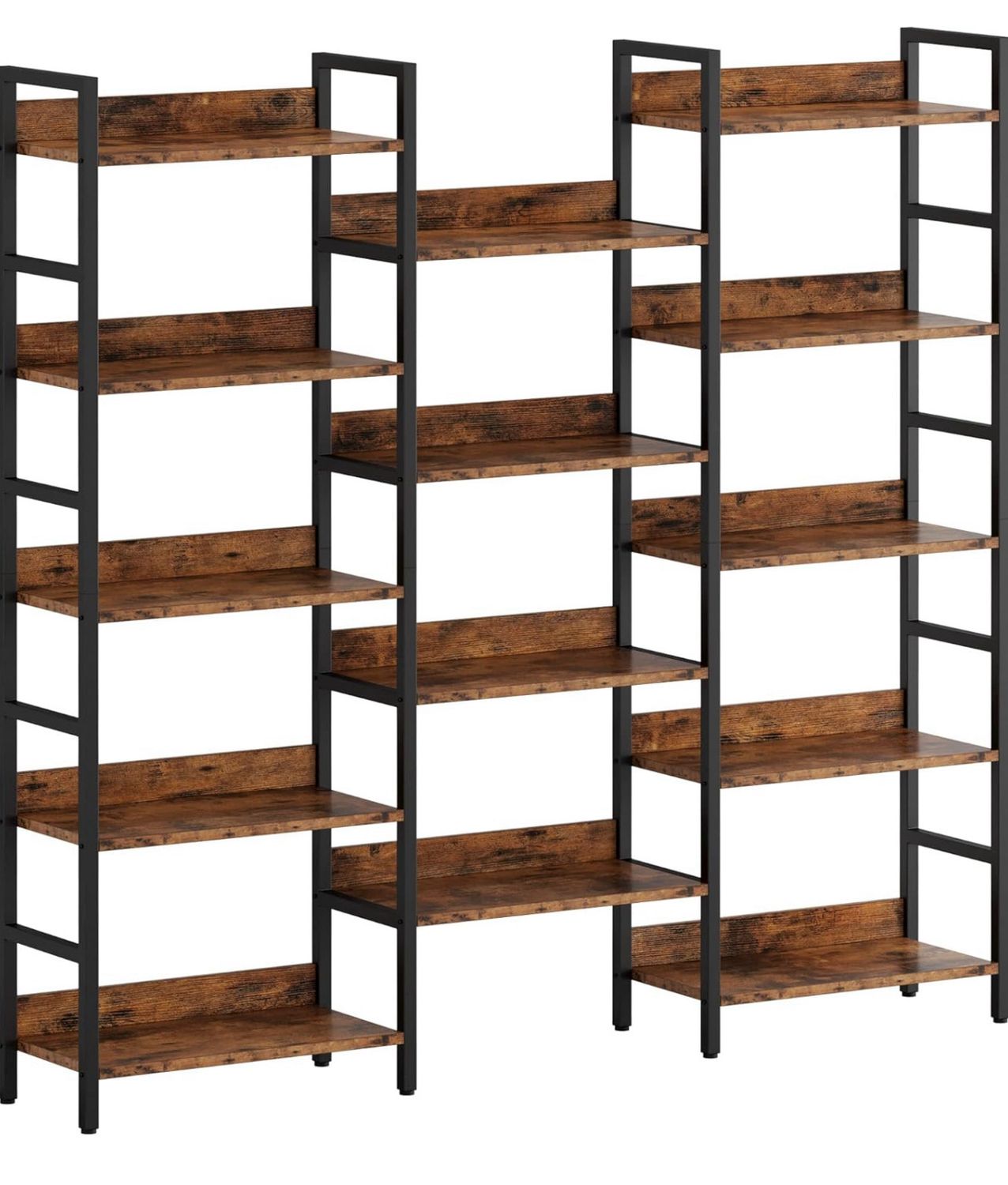 IRONCK Bookcases and Bookshelves Triple Wide 5 Tiers Industrial Bookshelf with Baffles Large Etagere Bookshelf with Metal Frame for Living Room Home Office