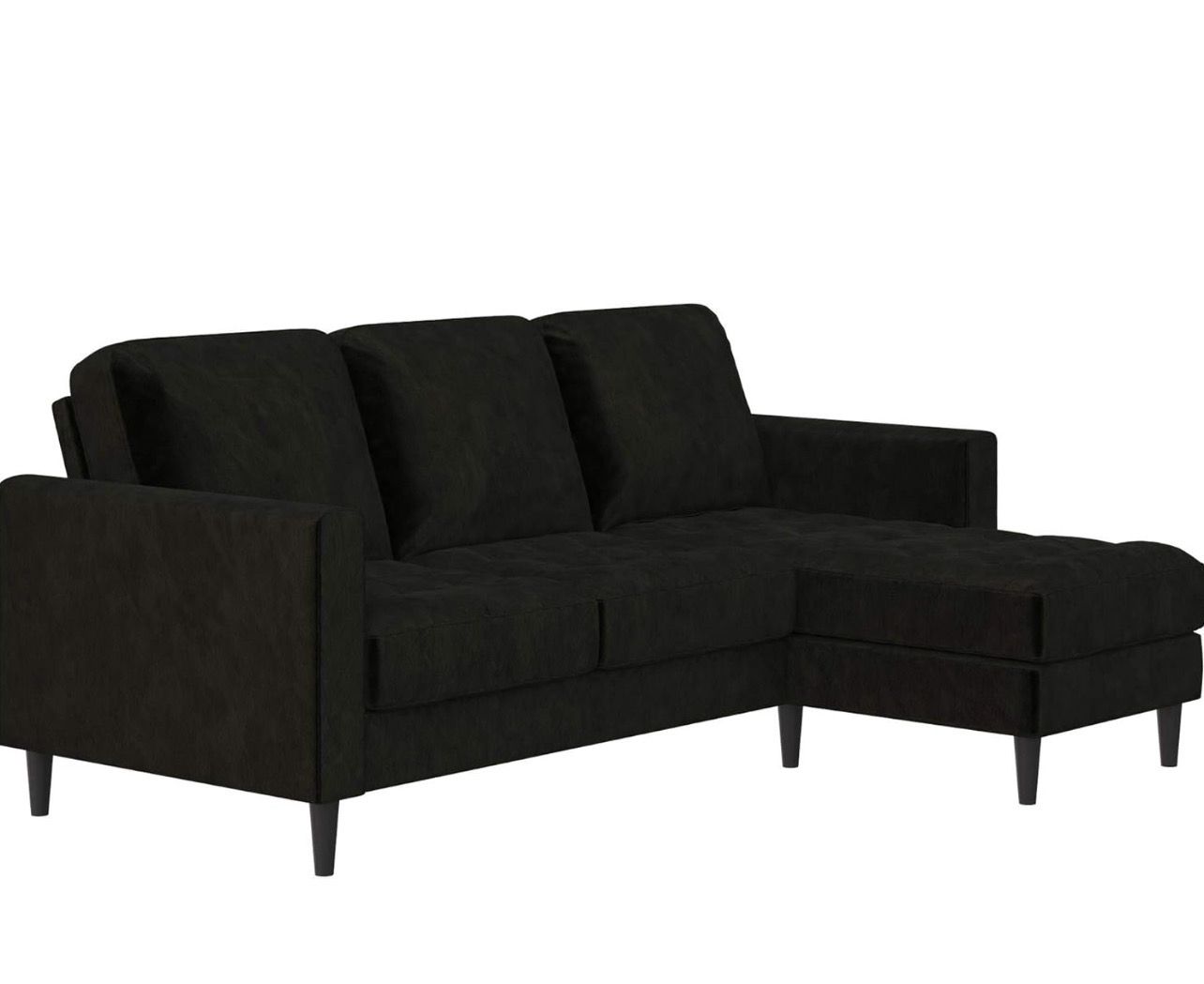 CosmoLiving by Cosmopolitan CosmoLiving Strummer Reversible Sectional Couch, Black Velvet Sofa