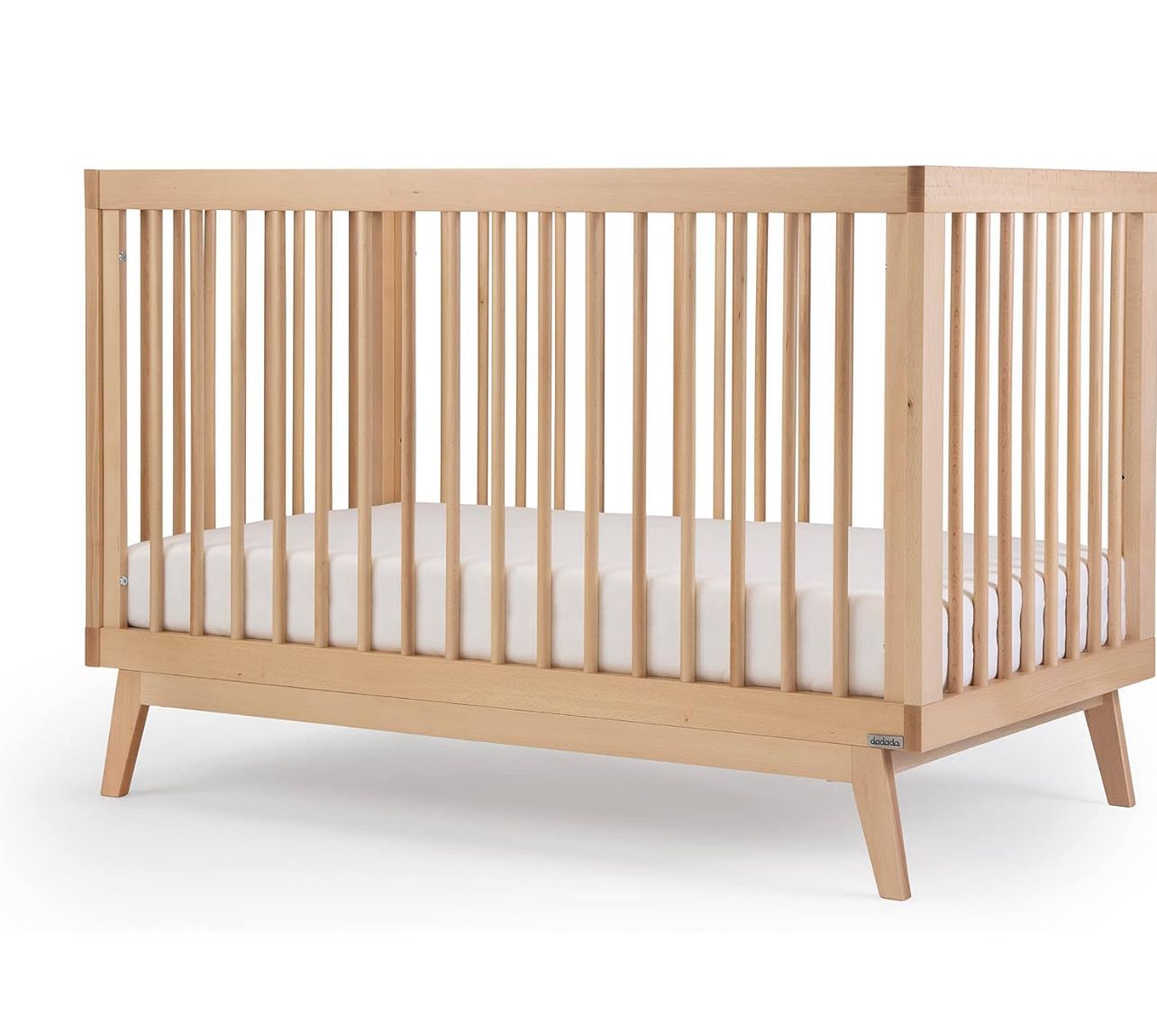 dadada Baby Soho 3-in-1 Convertible Crib to Toddler Bed – Wooden Crib Made in Italy, GREENGUARD Gold Certified Small Baby Crib – Baby-Safe Finish, Modern Design (Natural)