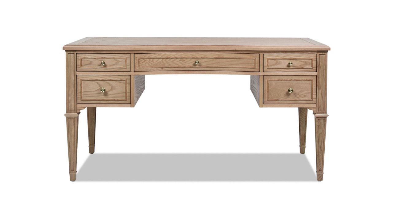 Dauphin Gold Accent 5-Drawer Wood Executive Desk, Natural Brown By Jennifer Taylor Collection