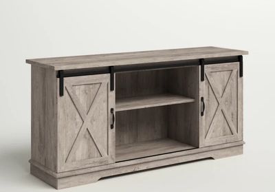 Farmhouse Sliding Door TV Stand for TVs up to 65"in Grey