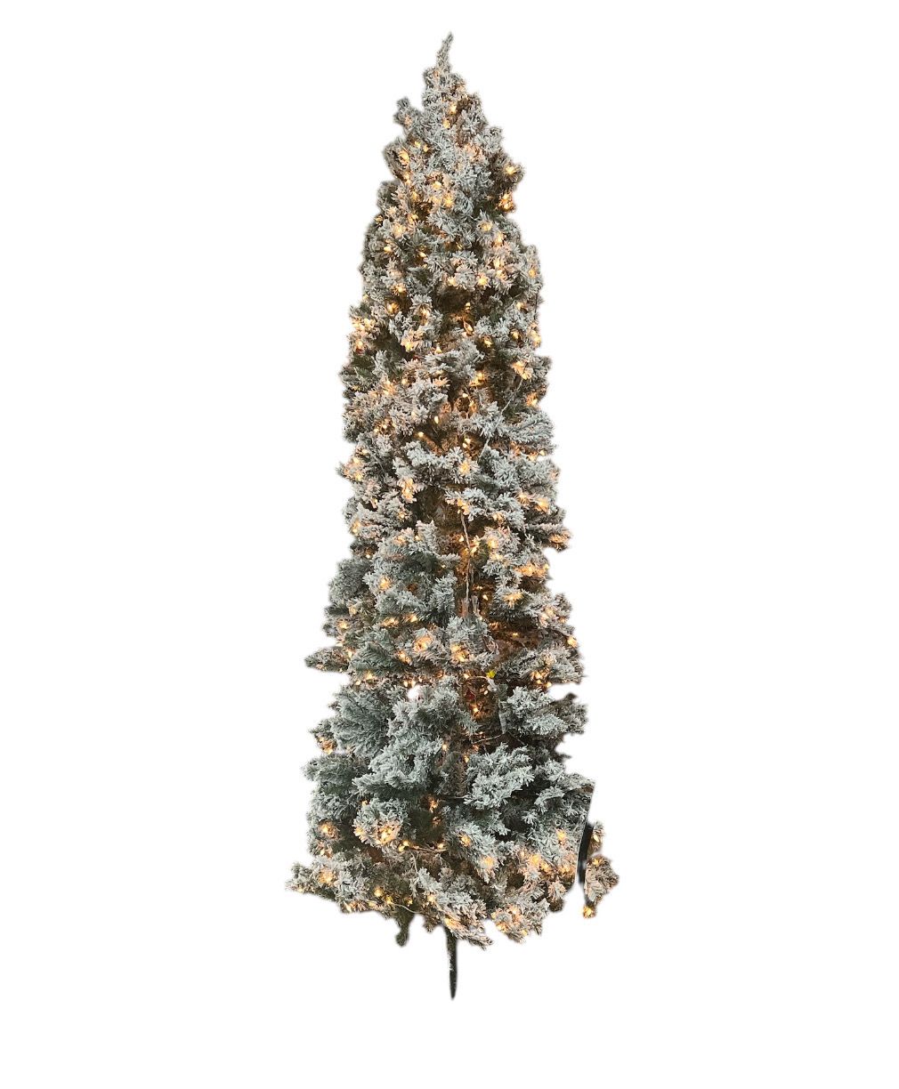 12' Pre-Lit Slim Pine Heavily Flocked Artificial Christmas Tree, Clear Lights