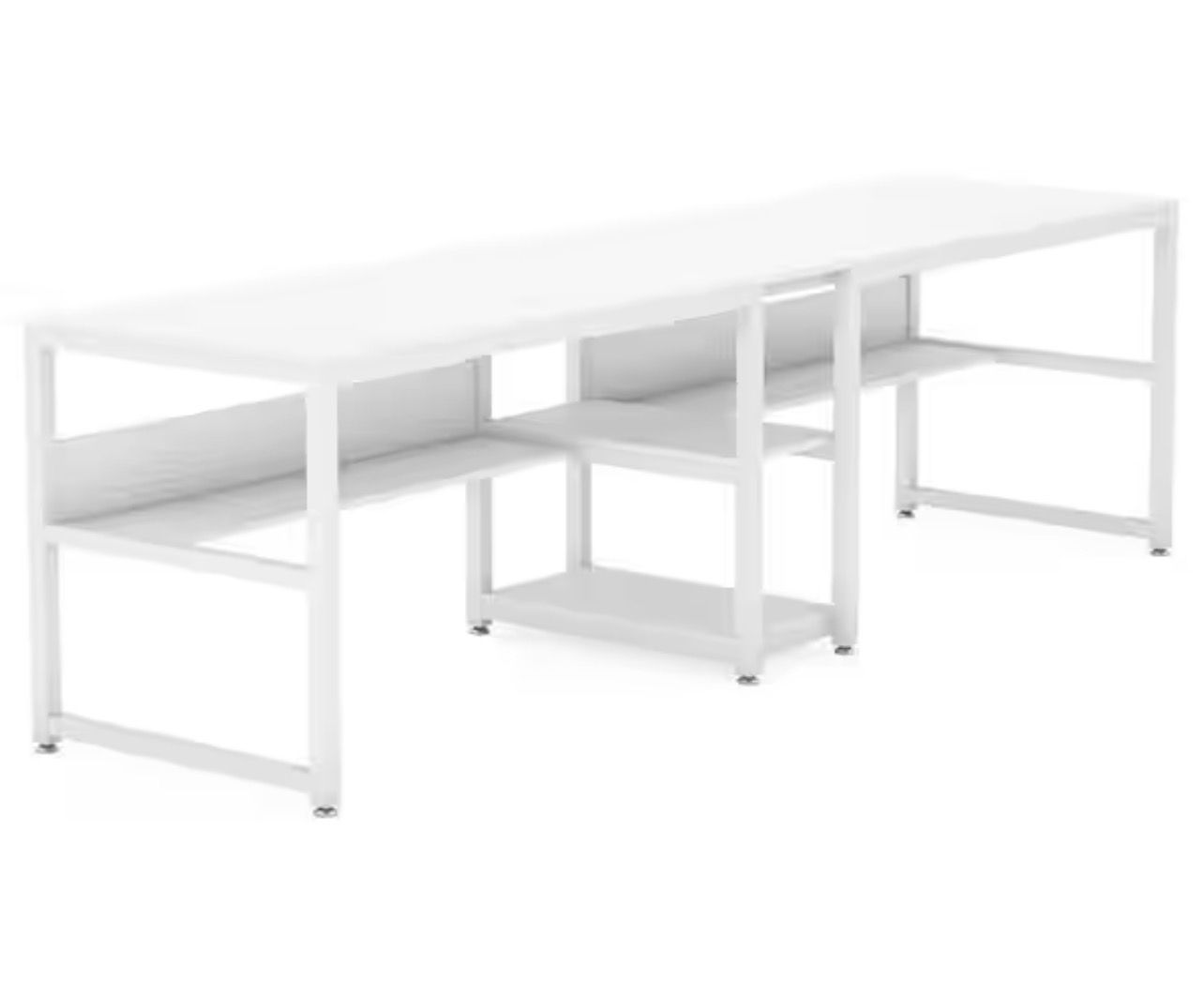 78.7 in. Retangular White Wood and Metal Computer Desk Double Desk for 2 Person with Shelf