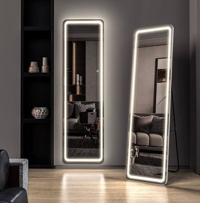 LED Light Rectangular Frameless Rounded Full Length Mirror Floor Mirror with 3 Colors