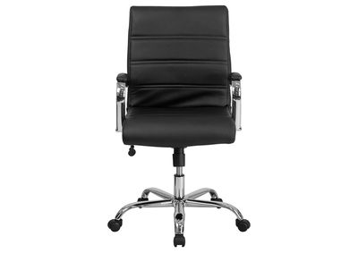 Mid-Back Black LeatherSoft Executive Swivel Office Chair with Chrome Frame/Arms