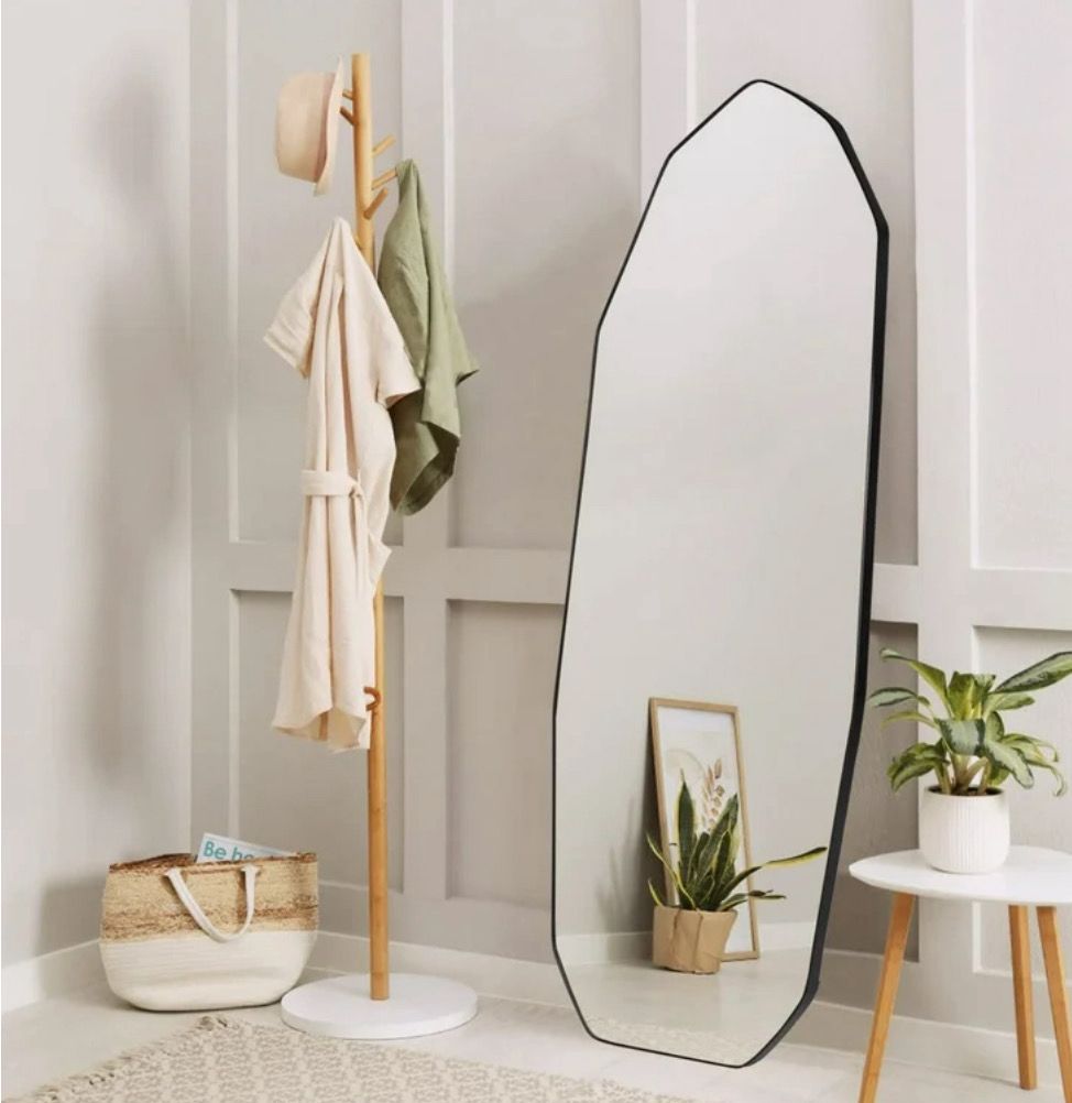 Full Length Mirror 22" x 65" Irregular Floor Length Mirror with Stand, Wall Mirror Diamond Shaped for Living Room, Bathroom, Entryway