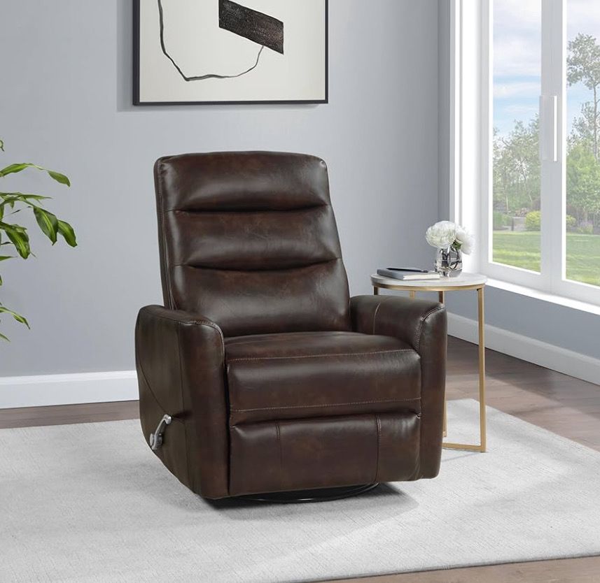 Recliner Chair Faux Leather Swivel, Lumbar Support,Brown