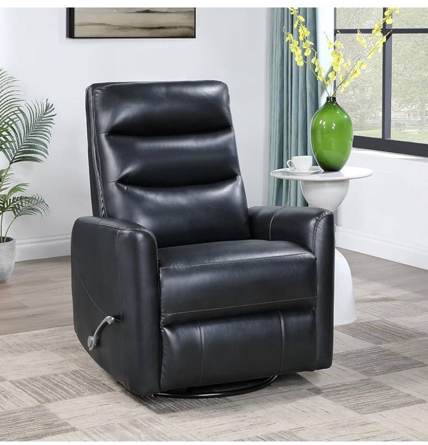 Recliner Chair Faux Leather Swivel, Lumbar Support,Black