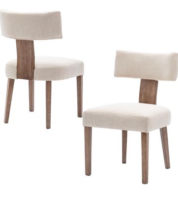 Modern Dining Chairs Set of 2, Comfy Upholstered Side Chairs with Wood Legs, Linen Fabric Dining Chairs with Curved Wingback for Living Room Bedroom, Beige Modern Dining Chairs Set of 2, Comfy Upholstered Side Chairs with Wood Legs, Linen Fabric Dining Chairs with Curved Wingback for Living Room Bedroom, Beige
