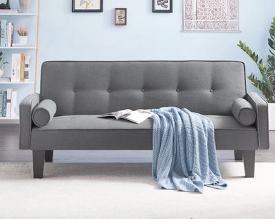 72" Futon Sofa Bed,Upholstered Folding Futon Fabric Couch,Recliner Twin Size Futon Bed Removable Armrests,Modern Sofa for Compact Living Space,Apartment,Gray