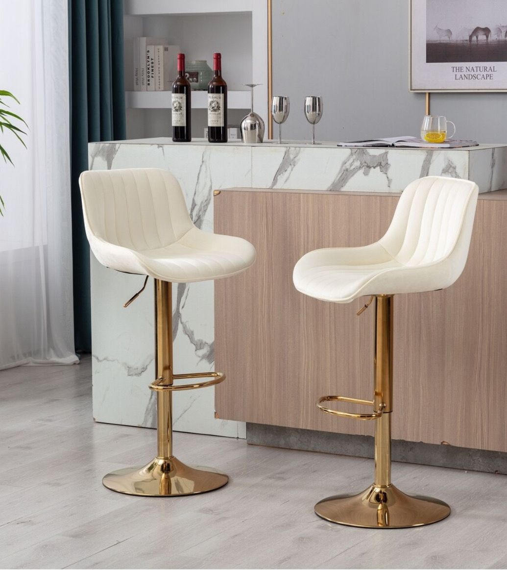 Velvet Bar Stools with Gold Metal Frame Footrest and Base Swivel Height Adjustable Set Of 4