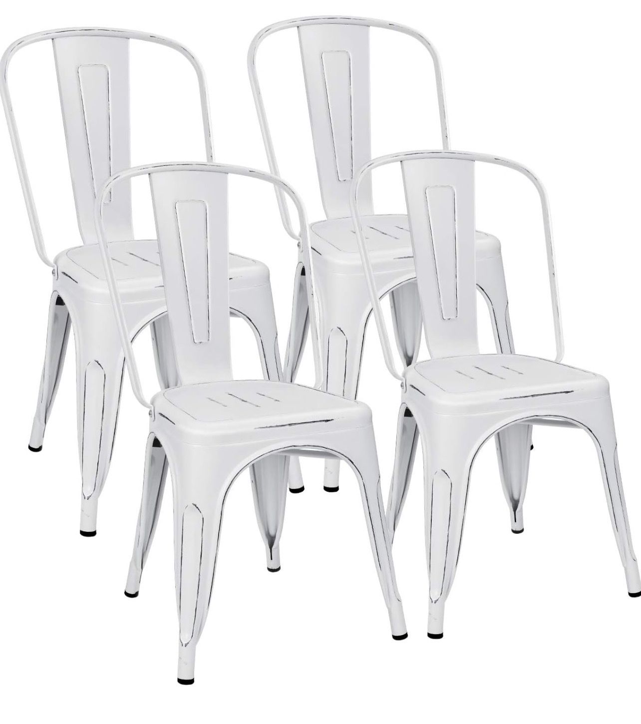 Metal Dining Chairs Indoor-Outdoor Use Stackable Side Chairs with Back Industrial Kitchen Classic Trattoria Chair Set of 4 (White)