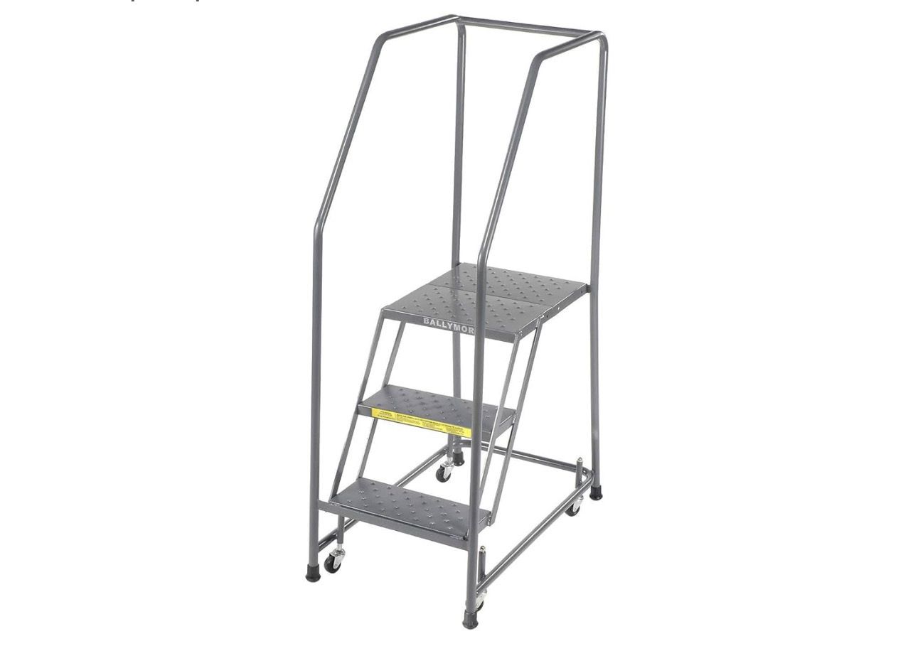 Ballymore Commercial H318P Perforated 16"W 3 Step Steel Rolling Ladder 10"D Top Step