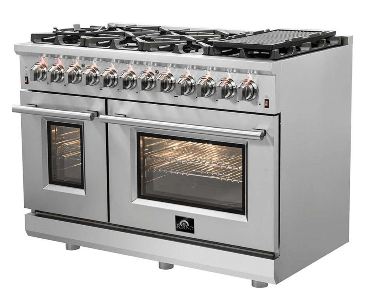 Forno 48" Dual Fuel Range 8 Sealed Burners Pro Style- Stainless Steel