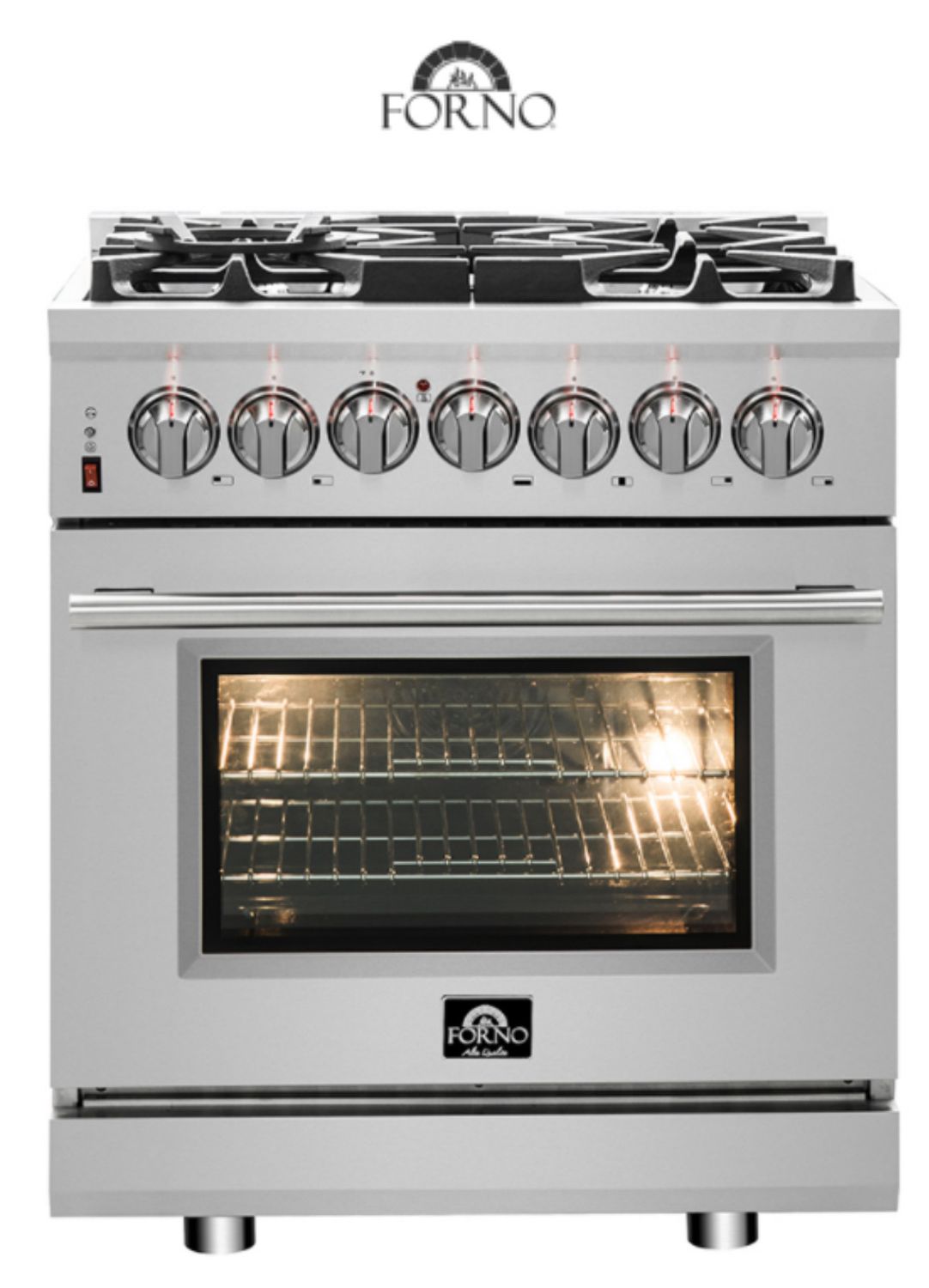 30-in Deep recessed 5 burners Air Fry Convection Oven Freestanding Dual Fuel Range ( Stainless steel ) Forno