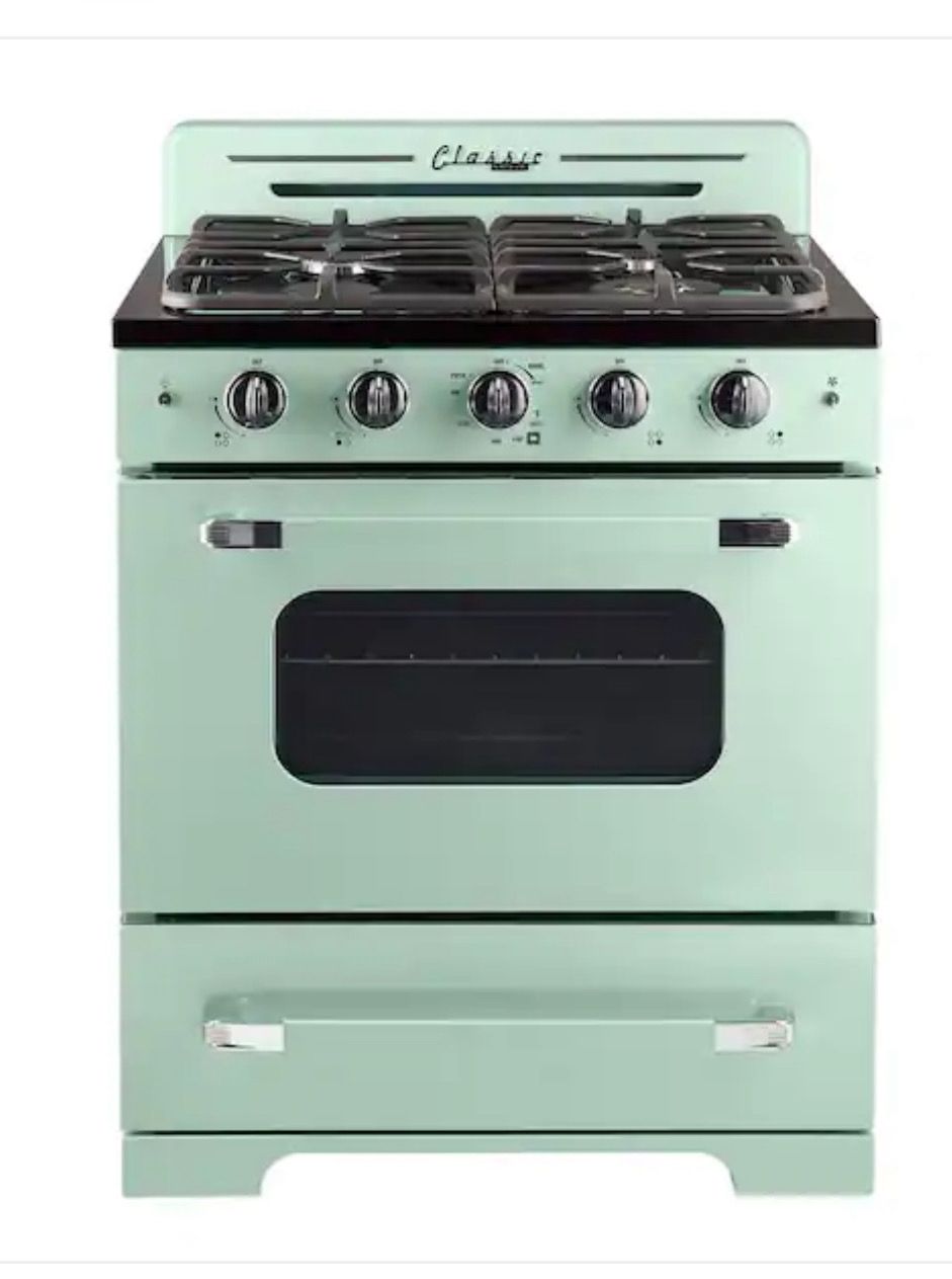 Classic Retro 30 in. 3.9 cu. ft. Retro Gas Range with Convection Oven in Summer Mint Green