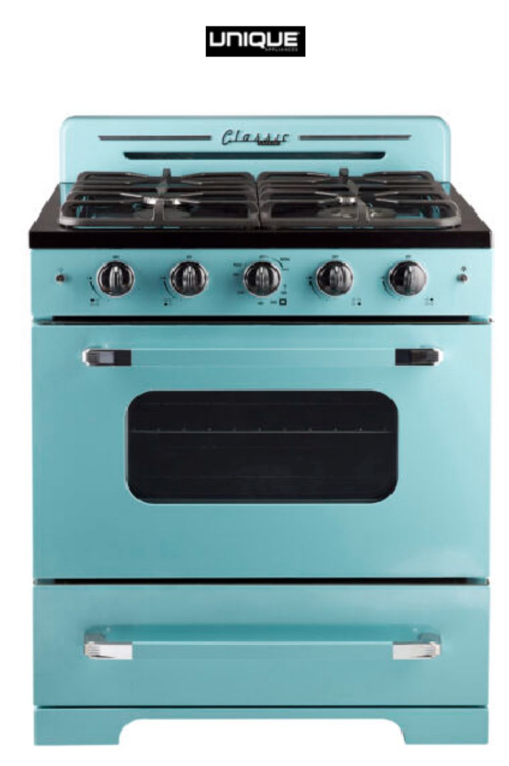 UNIQUE Classic Retro by Unique Classic Retro 30-in Glass Top Gas 5 burners 3.9-cu ft Convection Oven
