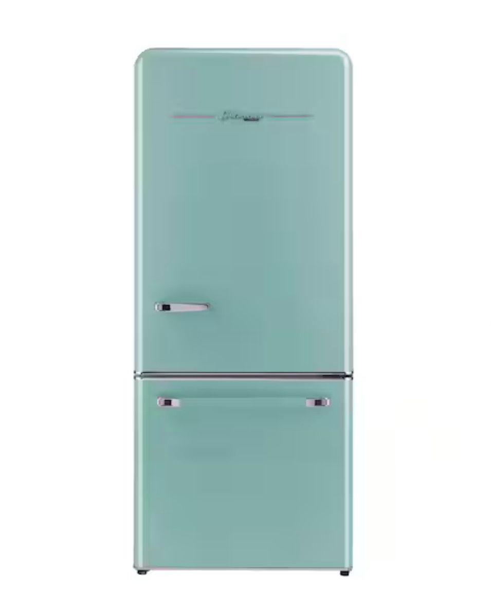 Classic Retro 30 in 17.7 cu. ft. Frost Free Retro Bottom Freezer Refrigerator in Ocean Mist Turquoise, ENERGY STAR