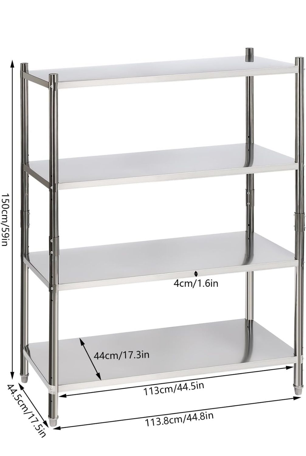 Kitchen, Office Garage 5-Tier Adjustable Stainless Steel Storage Shelving Unit- 47"X 17"X 70"