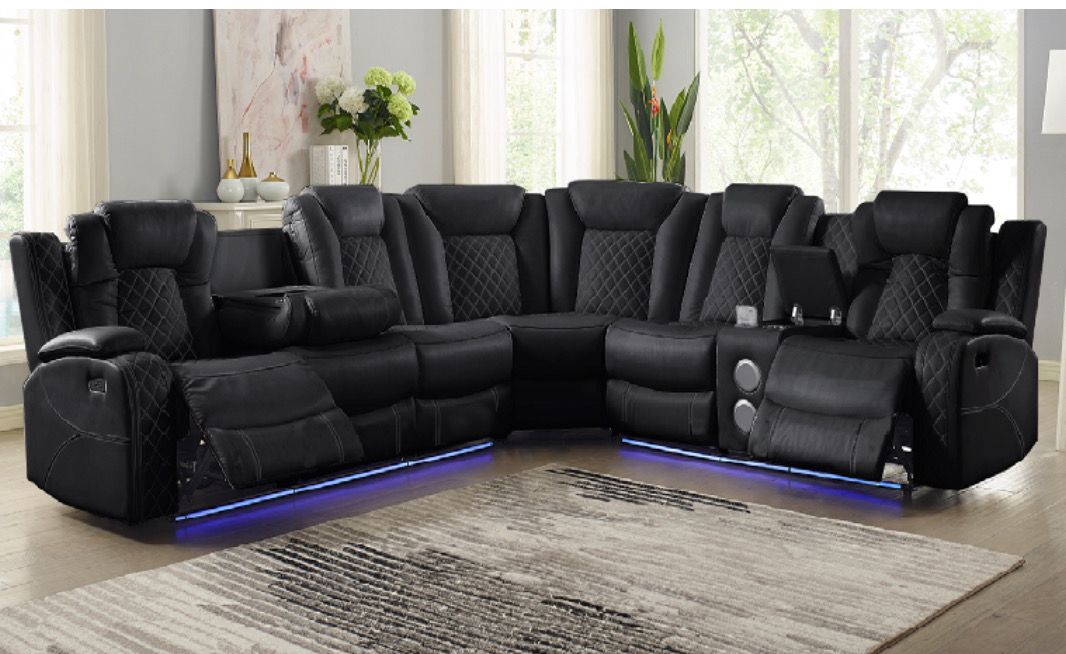 Orion Black Sectional With Bluetooth And Led Lights