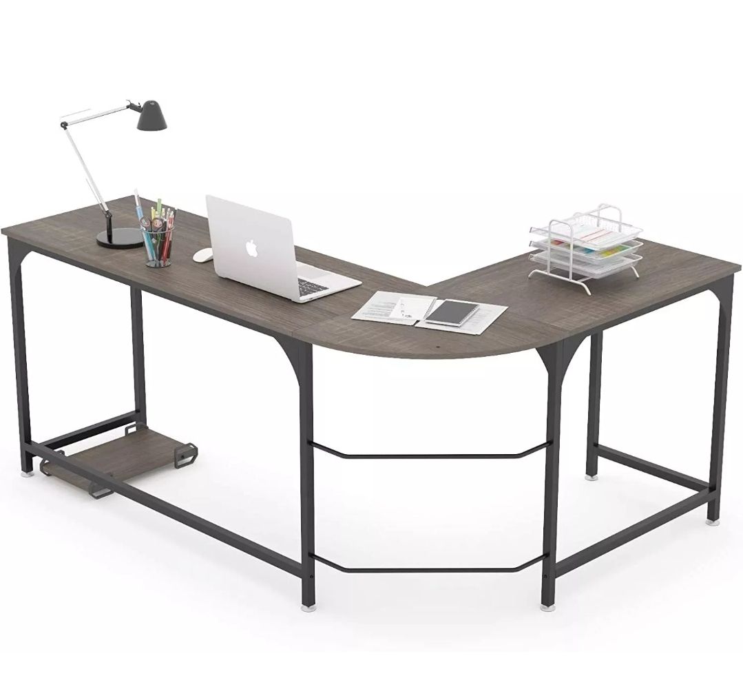 L Shaped Desk Corner Computer Desk Gaming Table Workstation for Home 66" Grey