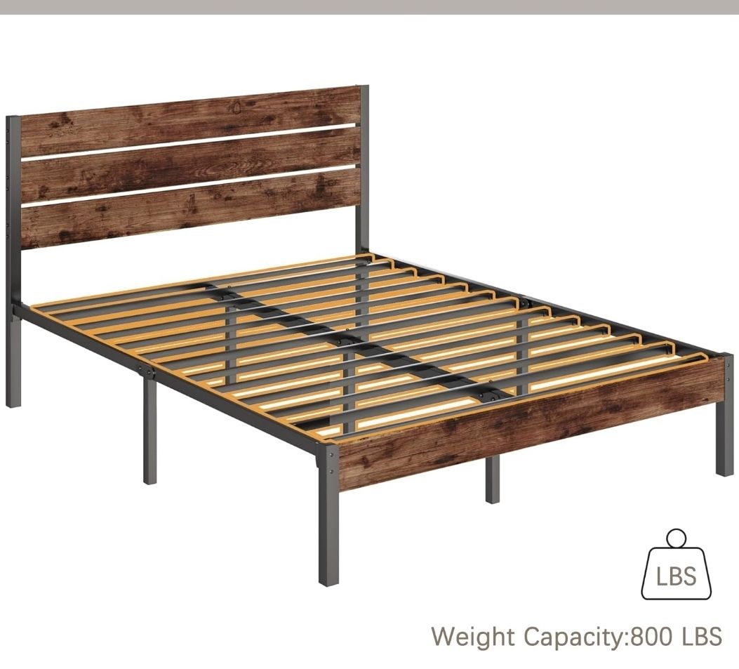 Queen Size Metal Platform Bed Frame with Headboard and Footboard, with Under Bed Storage