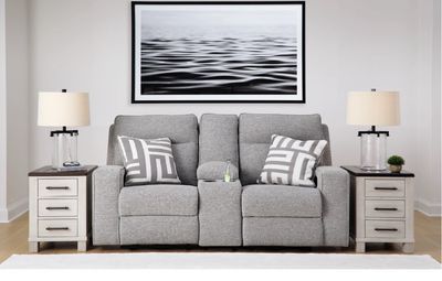 Biscoe Next-Gen Nuvella Performance Fabric Dual Power Reclining Loveseat with Console