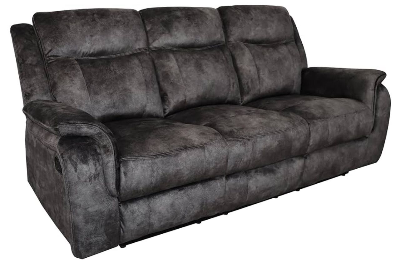 New Classic Furniture Park City Polyester Manual Sofa with Dual Recliner, Slate