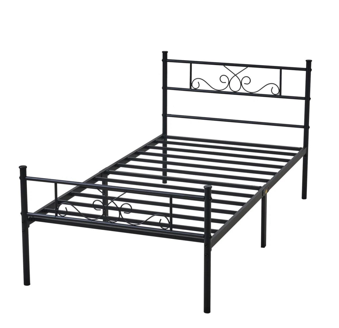 Twin Size Metal Platform Bed Frame With Retro Headboard & Footboard, Mattress Foundation With Spacious Underbed Storage, No Box Spring Needed Twin Size Metal Platform Bed Frame With Retro Headboard & Footboard, Mattress Foundation With Spacious Underbed Storage, No Box Spring Needed
