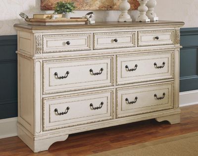 Ashley Realyn Dresser With 7 Drawers in Chipped White and Brown