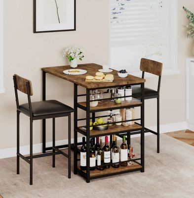 Dining Table Set for 2, Bar Table and Chairs for 2, Kitchen Table Set with 2 Upholstered Chairs, 3 Large Storage Shelves, Pub Table Set for Small Space, Apartment, Breakfast Dining Table Set for 2, Bar Table and Chairs for 2, Kitchen Table Set with 2 Upholstered Chairs, 3 Large Storage Shelves, Pub Table Set for Small Space, Apartment, Breakfast
