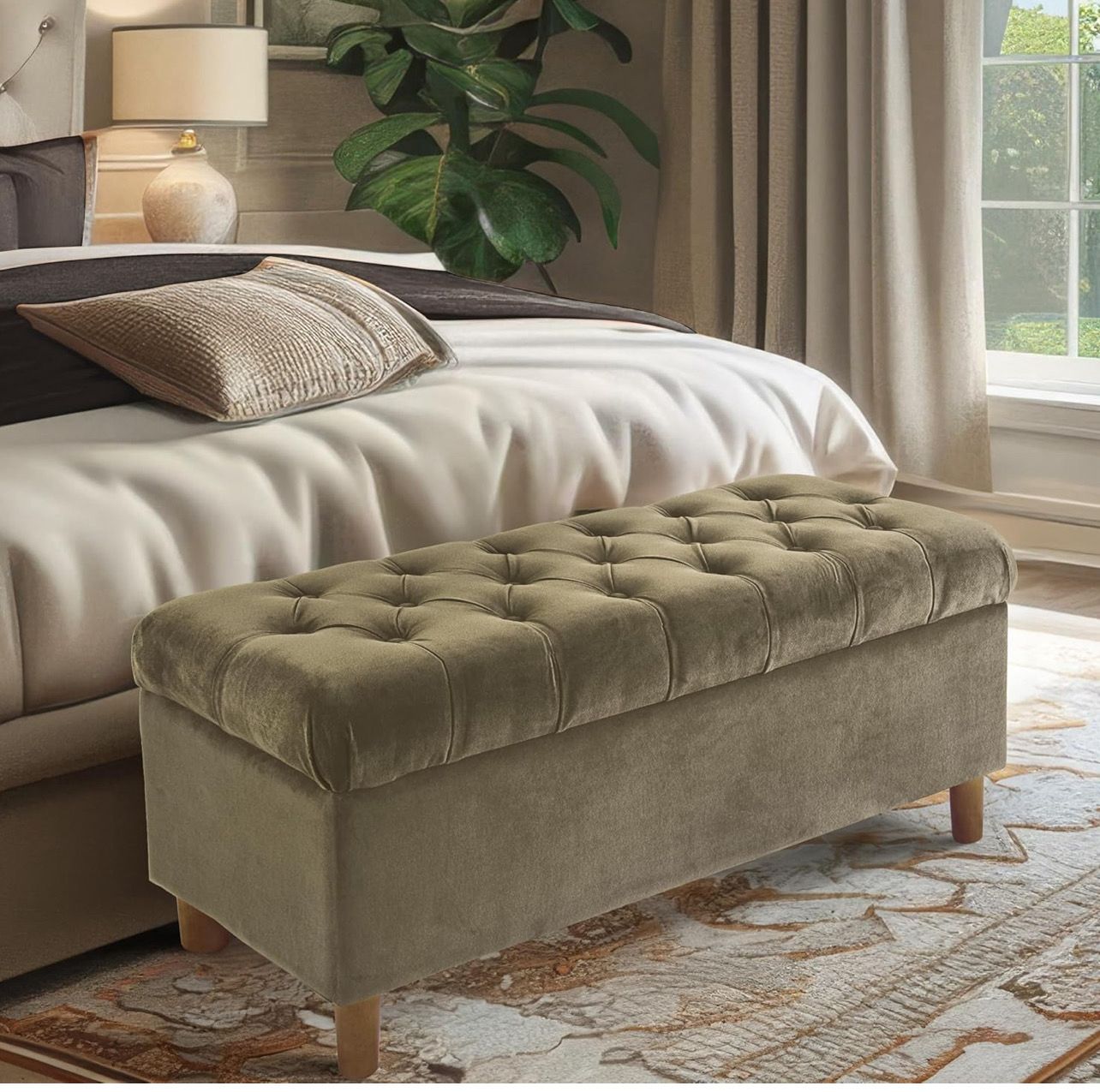 Home Decor | Tufted Ainsley Button Storage Ottoman Bench with Hinged Lid | Ottoman Bench with Storage for Living Room & Bedroom,Light Sage Green Velvet Home Decor | Tufted Ainsley Button Storage Ottoman Bench with Hinged Lid | Ottoman Bench with Storage for Living Room & Bedroom,Light Sage Green Velvet