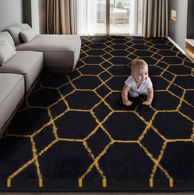 Super Soft Shaggy Area Rug, 8X10 Soft Plush Fluffy Rug for Bedroom Living Room, Modern Moroccan Geometric Carpet for Home Decor Aesthetic, Anti-Skid Carpet for Kids Room, Nursery, Black and Gold Super Soft Shaggy Area Rug, 8X10 Soft Plush Fluffy Rug for Bedroom Living Room, Modern Moroccan Geometric Carpet for Home Decor Aesthetic, Anti-Skid Carpet for Kids Room, Nursery, Black and Gold