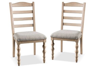 Shelimar Fabric Padded Seat Side Chairs with Wooden Frame and Turned Legs, Ladder Back Accent Seating for Dining Room, Home Kitchen, Light Washed White ( Set Of 4) Shelimar Fabric Padded Seat Side Chairs with Wooden Frame and Turned Legs, Ladder Back Accent Seating for Dining Room, Home Kitchen, Light Washed White ( Set Of 4)