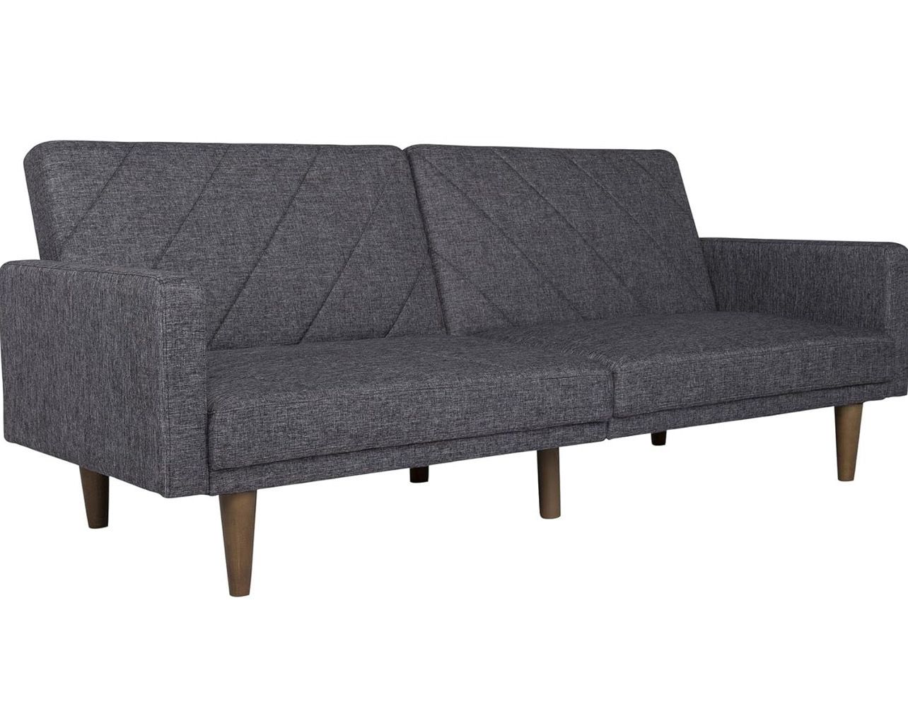 Paxson 79 Inch Futon Sofa Bed, Upholstered Couch Sleeper with Diagonal Tufting, Mid-Century Modern, Gray