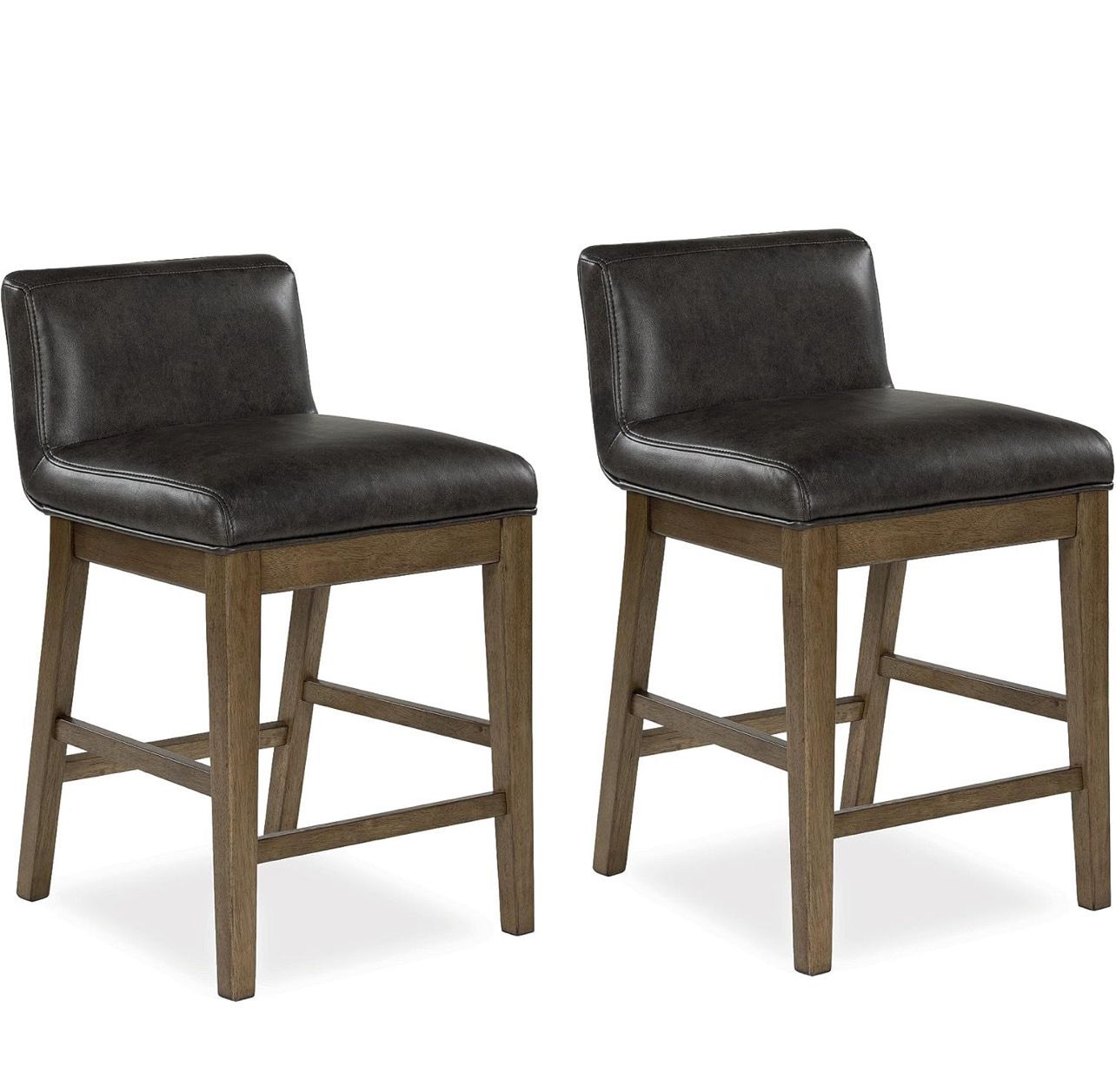 Signature Design by Ashley Cabalynn Casual Faux Leather Upholstered Low Back Counter Height Bar Stool with Footrest, Set of 4, Light Brown & Black Signature Design by Ashley Cabalynn Casual Faux Leather Upholstered Low Back Counter Height Bar Stool with Footrest, Set of 4, Light Brown & Black