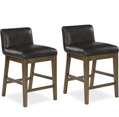 Signature Design by Ashley Cabalynn Casual Faux Leather Upholstered Low Back Counter Height Bar Stool with Footrest, Set of 4, Light Brown & Black Signature Design by Ashley Cabalynn Casual Faux Leather Upholstered Low Back Counter Height Bar Stool with Footrest, Set of 4, Light Brown & Black