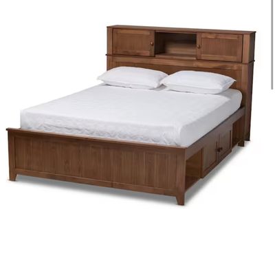 Baxton Studio Riko Walnut Wood Queen Platform Storage Bed