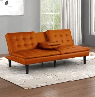 Contemporary Futon Sofa Bed with Drop Down Table and USB Ports