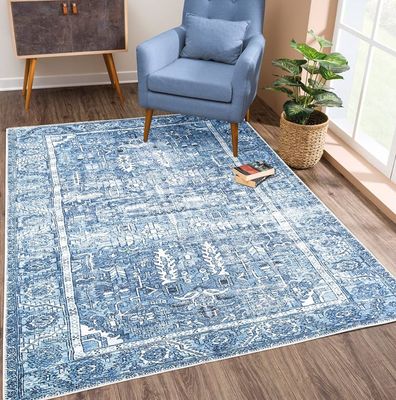 Washable Non-Slip 9' x 12' Rug - Blue Traditional Area Rug for Living Room, Bedroom, Dining Room, and Kitchen - Exact Size: 9' x 12'