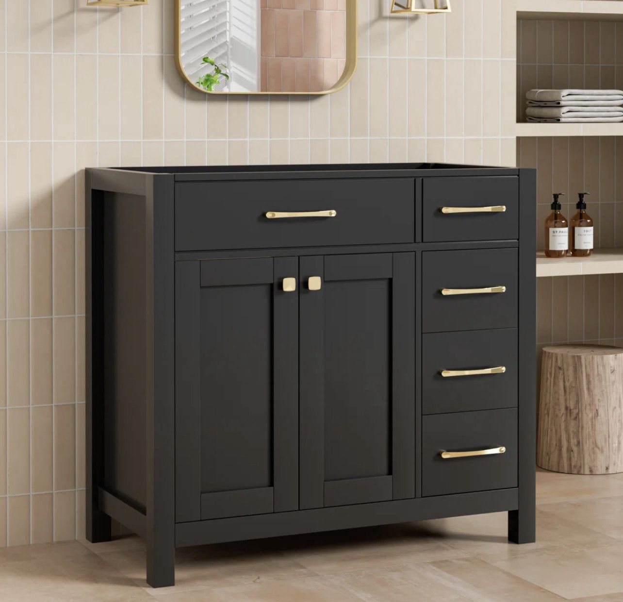 36" Bathroom Vanity Cabinet Base Only, Sink not Included- Black & Gold
